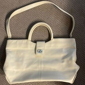 Swarovski leather tote bag with crystal detail, bone leather and long strap